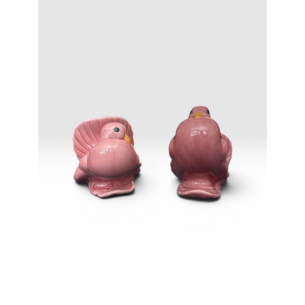 Vintage Pink Ceramic Bird Figurines Set of 2 Mid-Century Style Glossy Doves